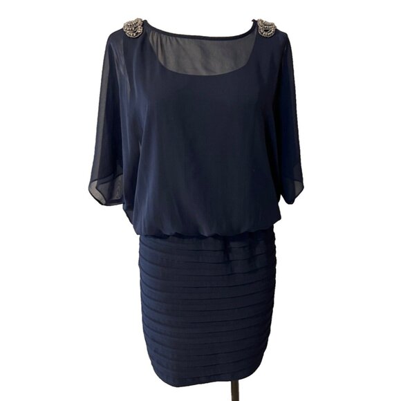 R & M Richards Dress 14 Sheer Top Stretch Cruise Wedding Party Cocktails - Picture 4 of 12